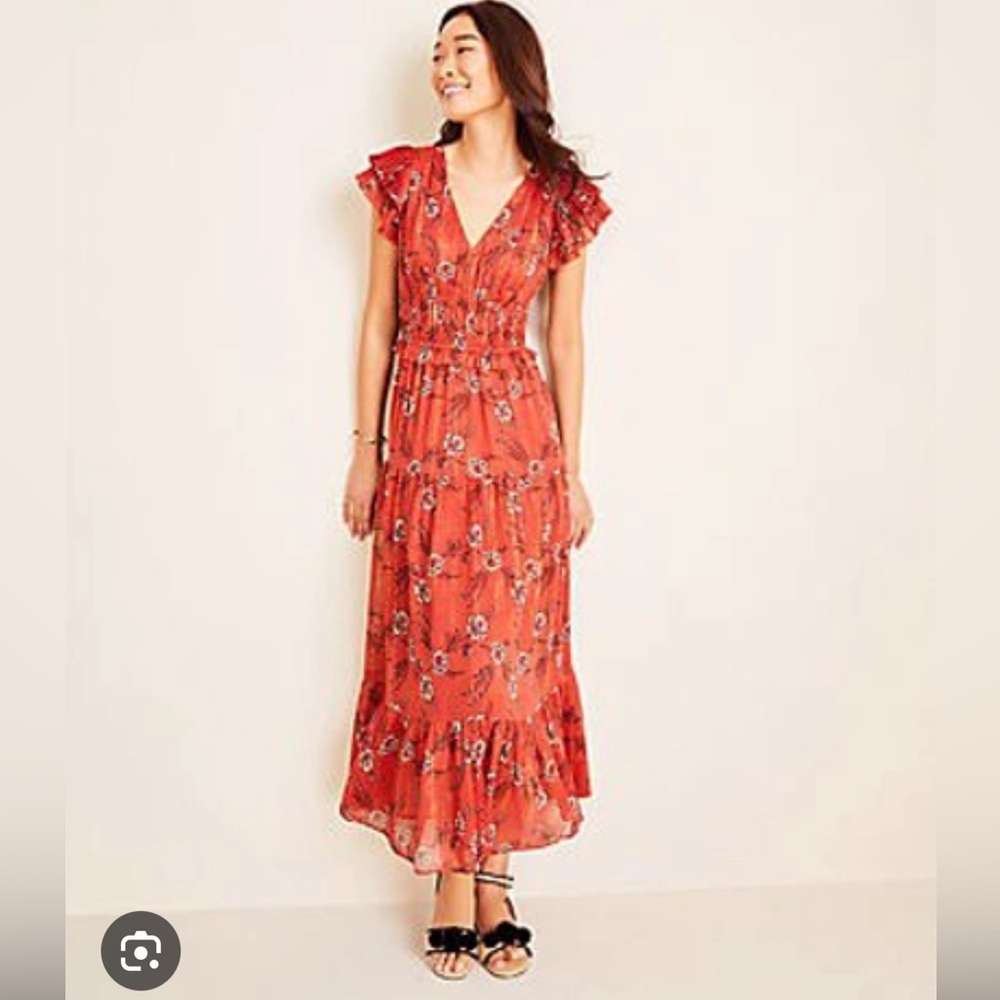 Ann Taylor Shimmer Floral Flutter Sleeve dress